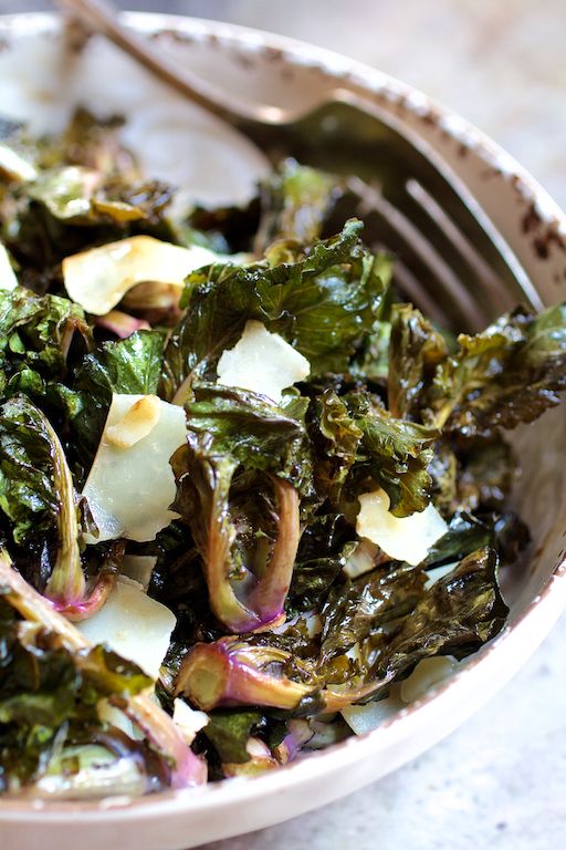 Balsamic Roasted Kale Sprouts with Parmesan Shards