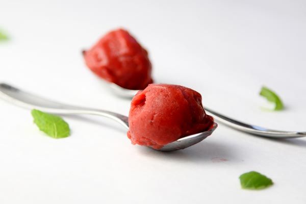 Balsamic Roasted Strawberry Rhubarb Sorbet