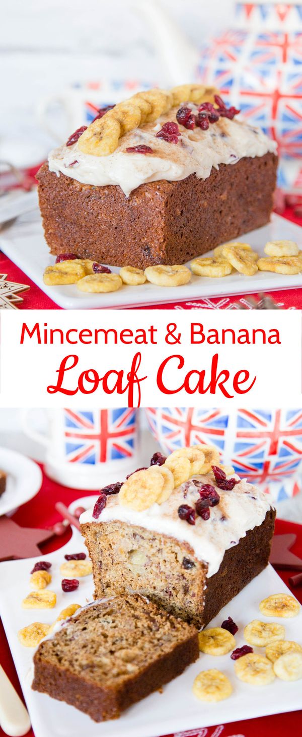 Banana & mincemeat Loaf with cinnamon & cranberry cream cheese frosting