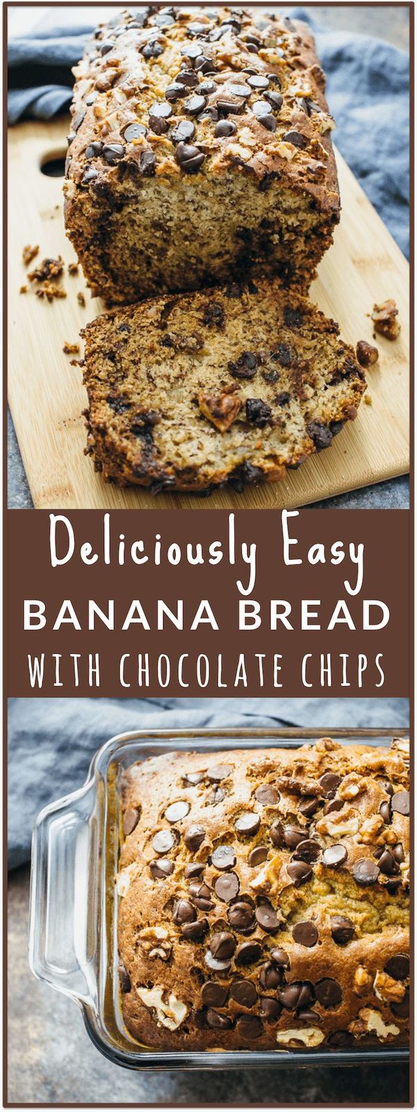 Banana bread with chocolate chips and walnuts