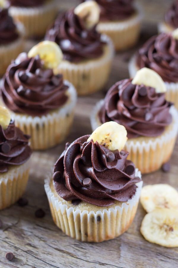 Banana Chocolate Chip Cupcakes with Chocolate Frosting