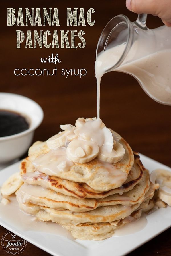 Banana Mac Pancakes with Coconut Syrup