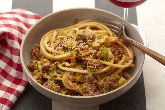 Beef Bolognese with Bucatini Pasta & Brussels Sprouts