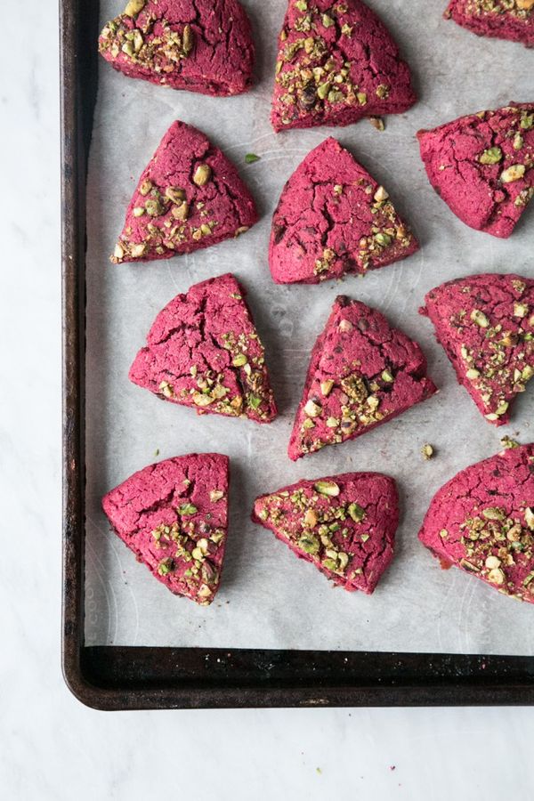 Beet Dark Chocolate Scones w/ Pistachio Crumble (Vegan + GF