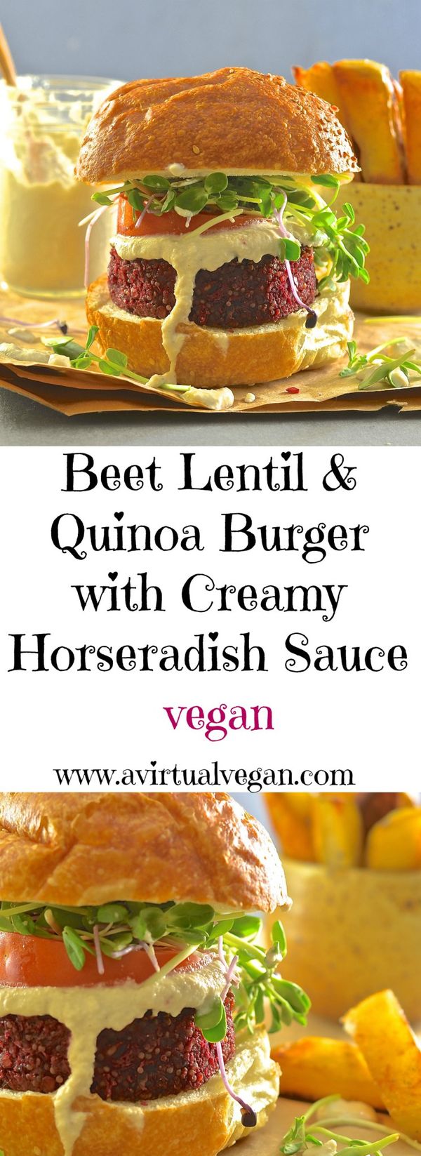 Beet Lentil & Quinoa Burgers with Creamy Horseradish Sauce