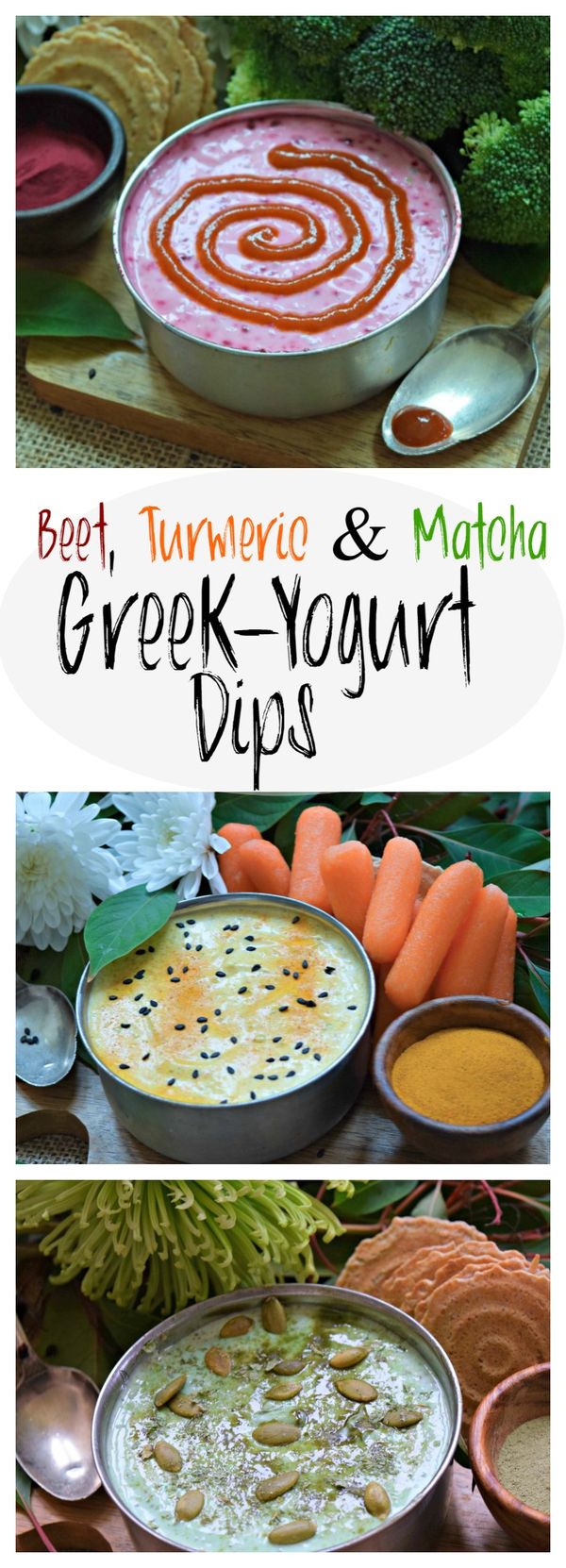 Beet, Turmeric & Matcha Greek Yogurt dips