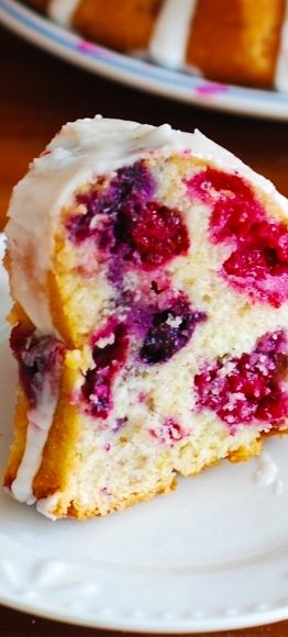 Berry bundt cake with lemon glaze