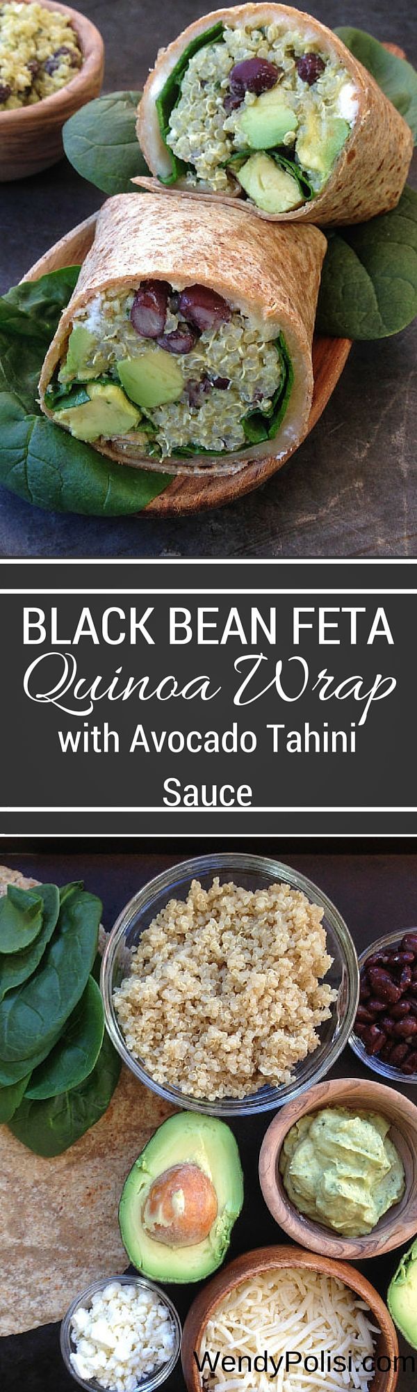 Black Bean, Feta & Avocado Quinoa Wrap with Avocado-Tahini Dip