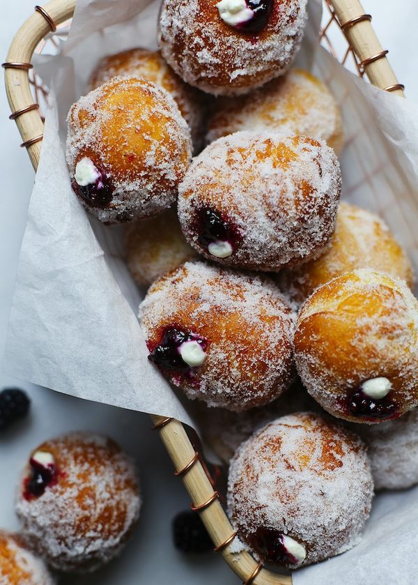 Blackberry-Thyme Jam and Whipped Goat Cheese Filled Donuts