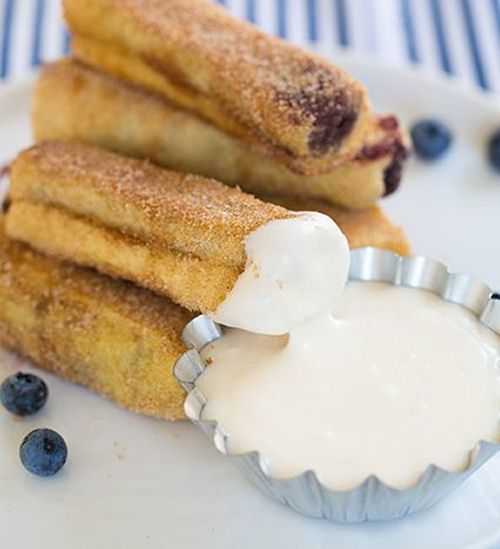 Blueberry French Toast Roll Ups with Cream Cheese Dipping Sauce