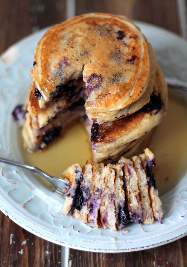 Blueberry Vanilla Buttermilk Greek Yogurt Pancakes