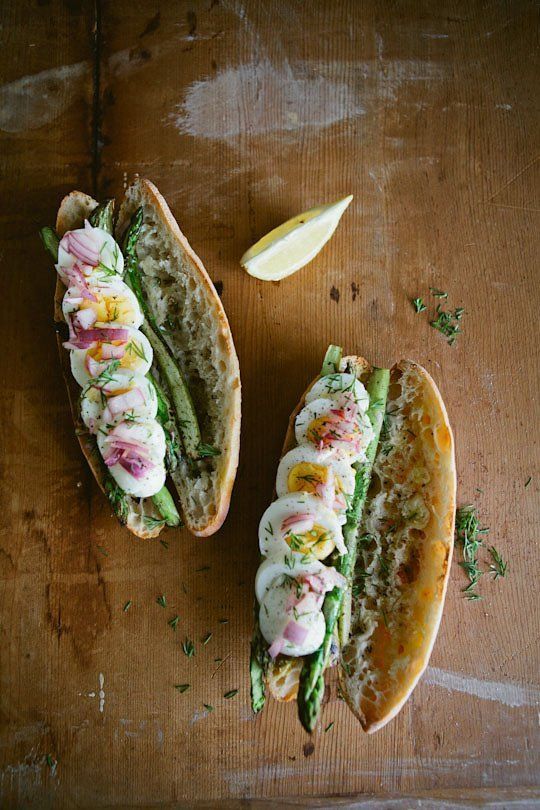 Boiled Egg, Seared Asparagus & Pickled Onion Sandwiches