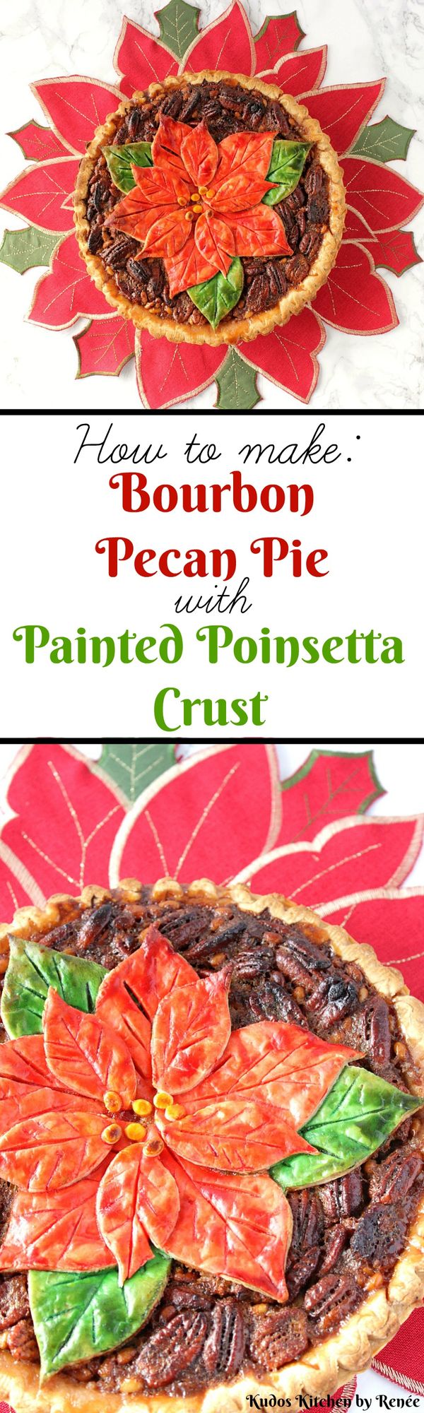 Bourbon Pecan Pie with Painted Poinsettia Crust Plus a Giveaway