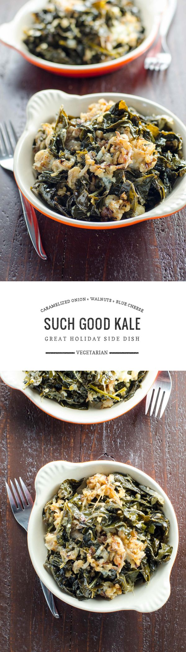 Braised Kale Recipe with Caramelized Onions, Walnuts and Blue Cheese