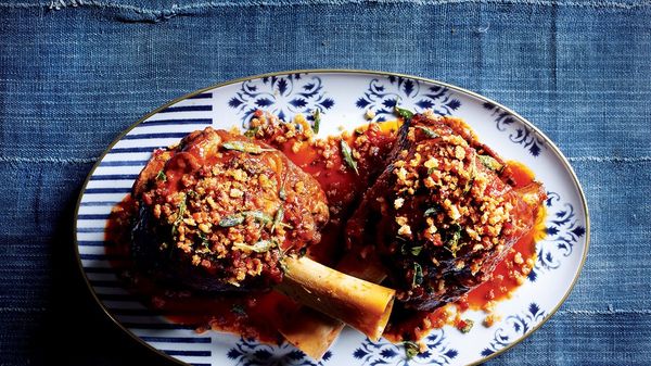 Braised Veal Shanks with Bacon-Parmesan Crumbs