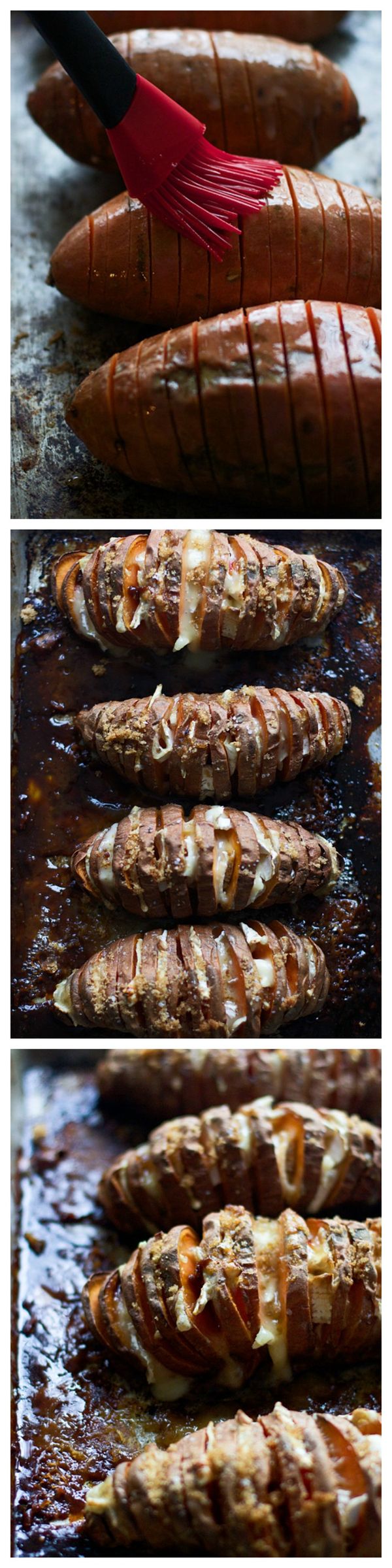 Brie and Brown Sugar Hasselback Sweet Potatoes