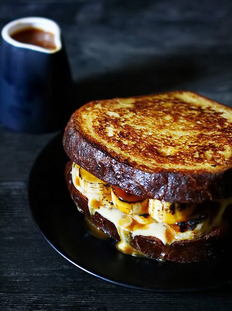 Brioche French Toast with Bananas, Crème Patissiere and Salted Caramel