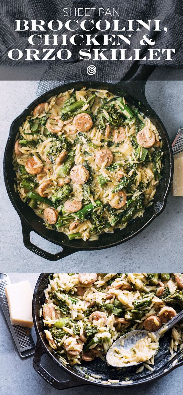 Broccolini, Chicken Sausage, and Orzo Skillet