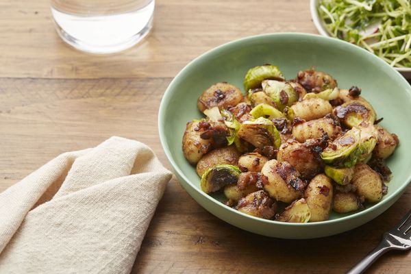 Brown Butter & Chestnut Gnocchi with Brussels Sprouts & Pea Shoot Salad