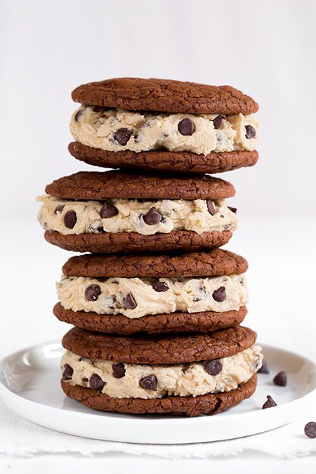 Brownie Sandwich Cookies with Chocolate Chip Cookie Dough Frosting