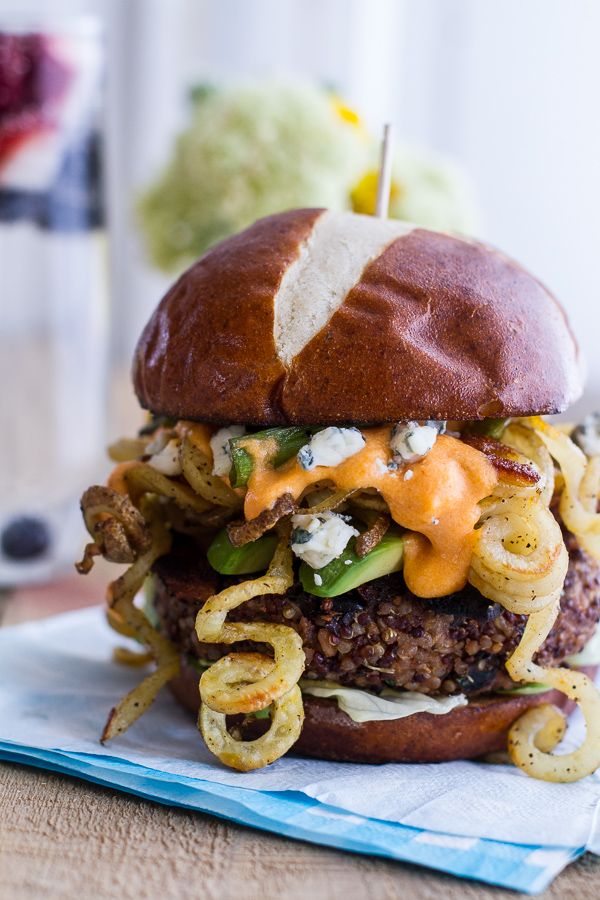 Buffalo-Blue Curly Cheese Fry and Crispy Black Bean Burgers