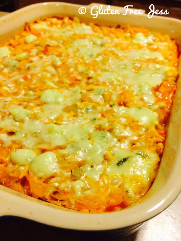 Buffalo Chicken Spaghetti Squash Bake