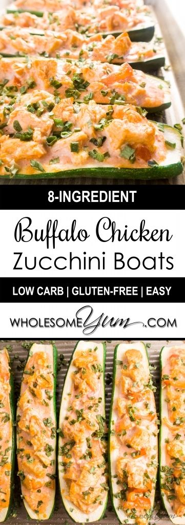 Buffalo Chicken Stuffed Zucchini Boats (Low Carb, Gluten-Free