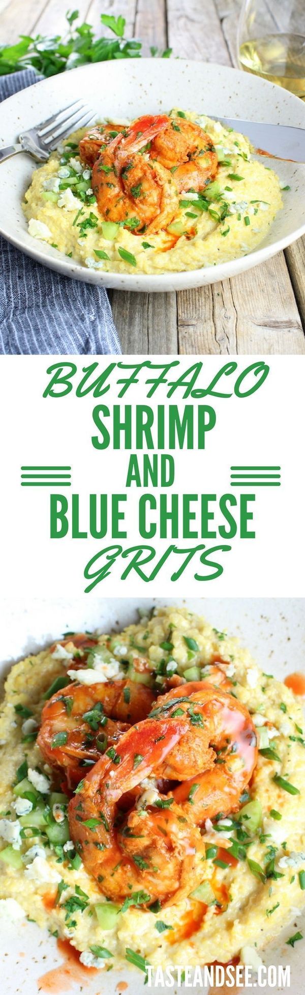 Buffalo Shrimp and Blue Cheese Grits