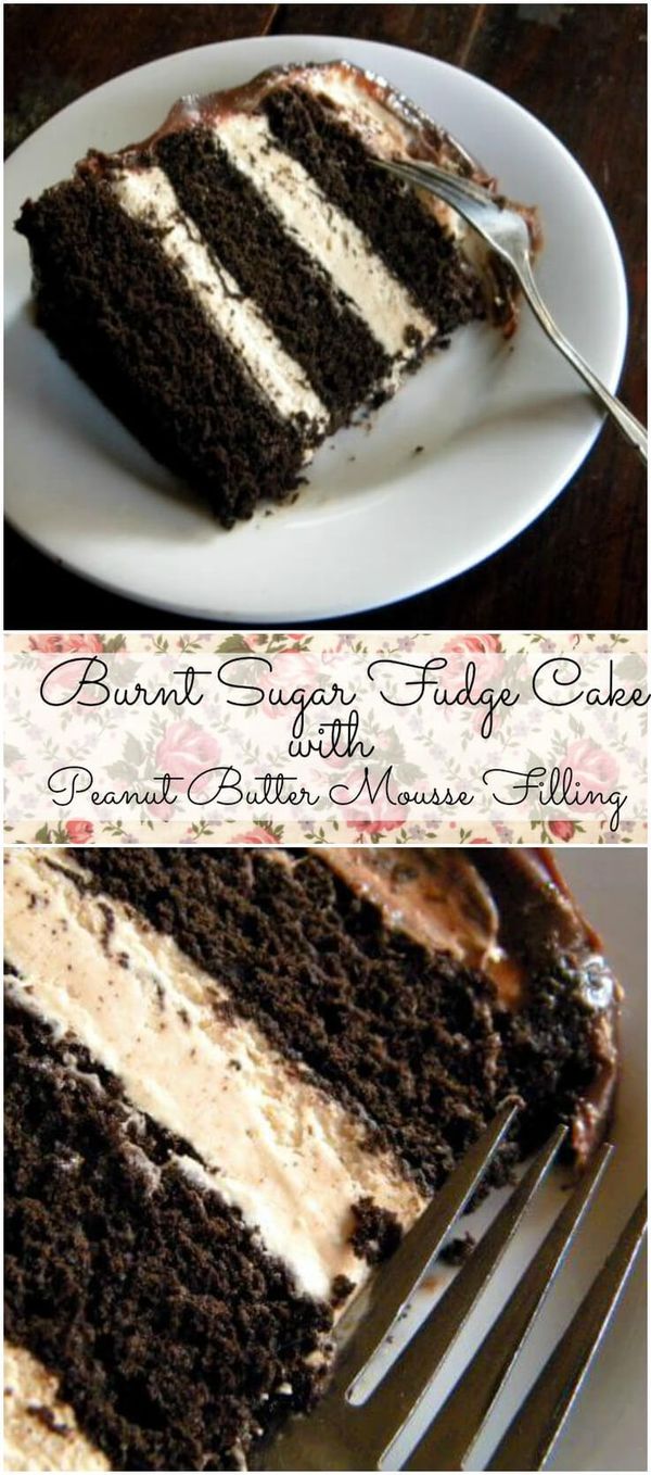 Burnt Sugar Fudge Layer Cake with Peanut Butter Mousse