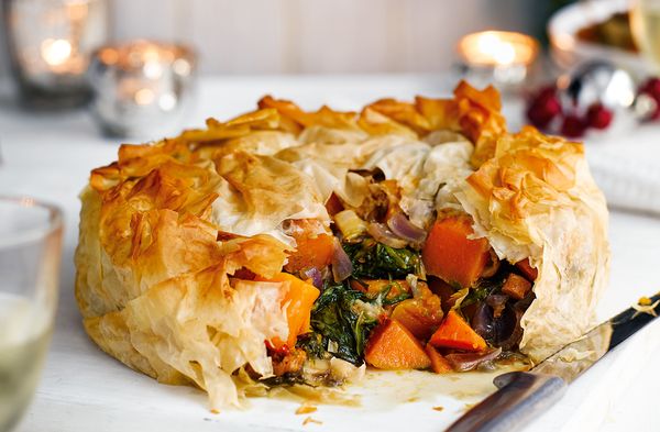 Butternut squash and stilton filo pie