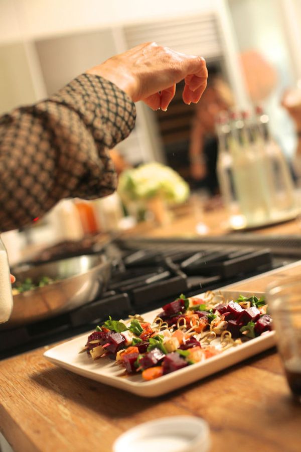 Butternut squash, beet and apple skewers