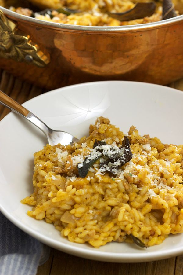 Butternut Squash Risotto with Sausage and Crispy Sage