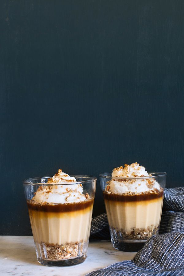 Butterscotch Budino with Salted Caramel and Pretzel Crumble