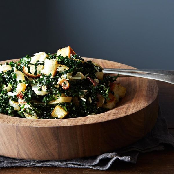 Caesar-Style Kale Salad with Roasted Onions and Ricotta Salata