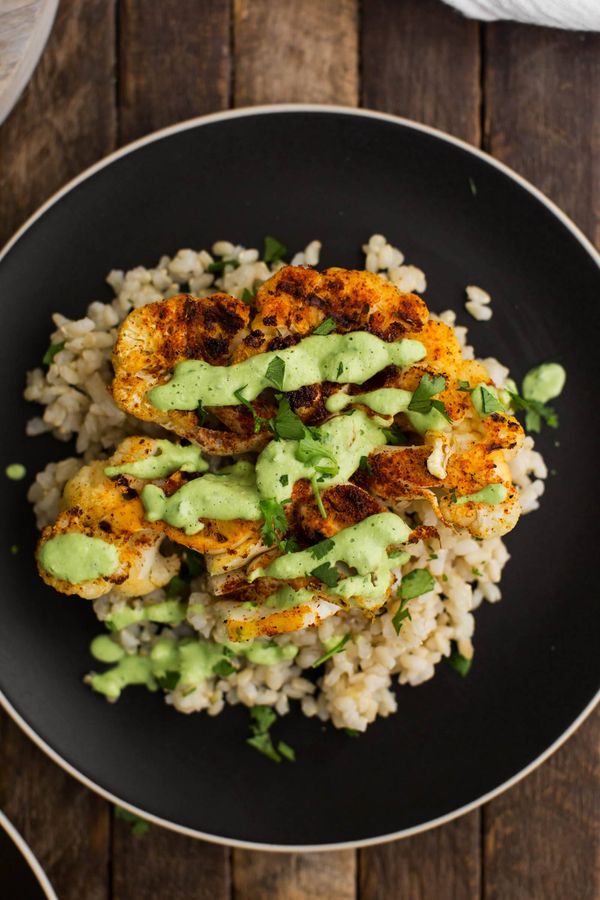 Cajun Cauliflower with Cilantro-Avocado Sauce