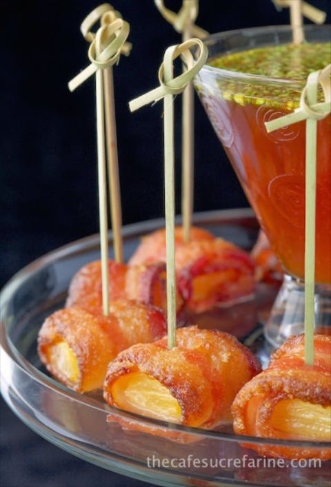 Candied Bacon-Wrapped Pineapple with Honey-Sriracha Sauce