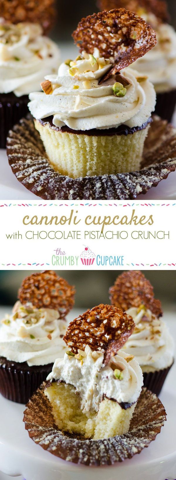 Cannoli Cupcakes with Chocolate Pistachio Crunch