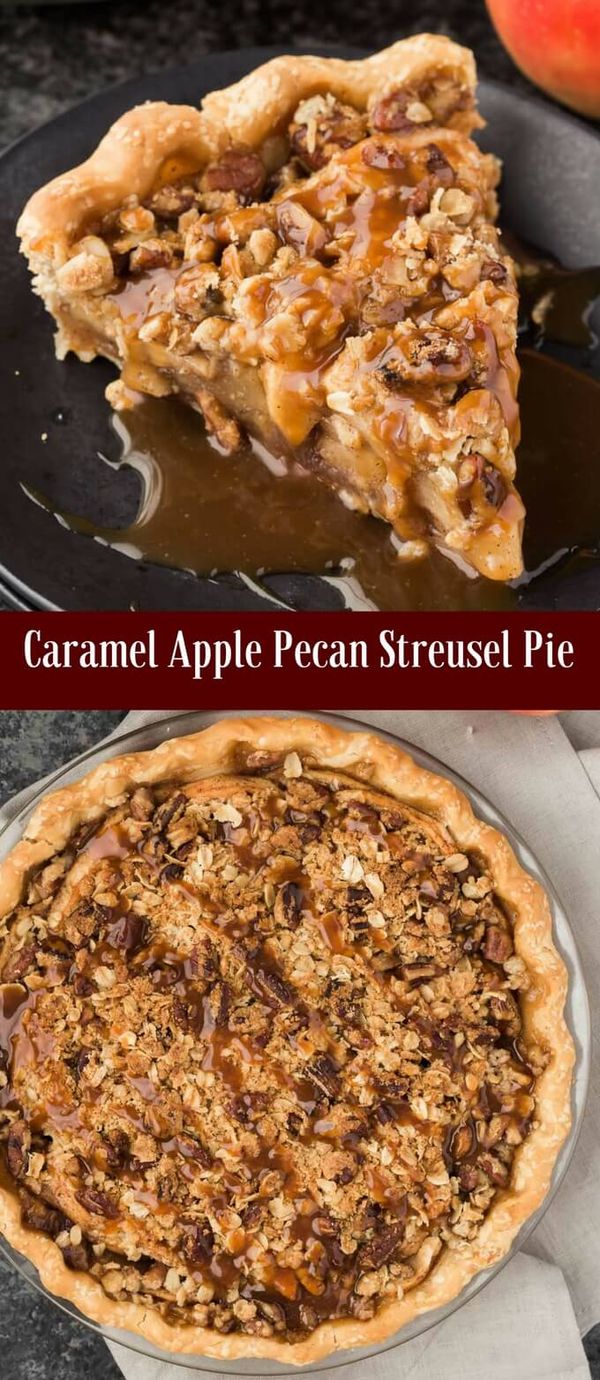 Caramel Apple Pecan Streusel Pie