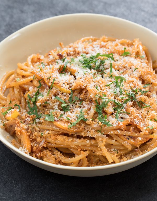 Caramelized Meyer Lemon Spaghetti with Toasted Garlic Breadcrumbs & Parmesan Cheese