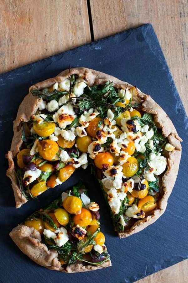 Caramelized Onion & Heirloom Tomato Crostata with Feta Cheese & Arugula