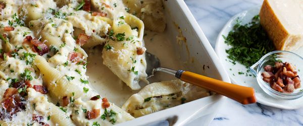 Carbonara Chicken Alfredo Stuffed Shells