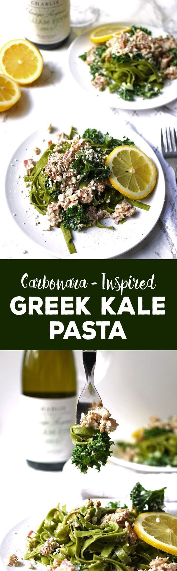 Carbonara-Inspired Greek Kale Pasta