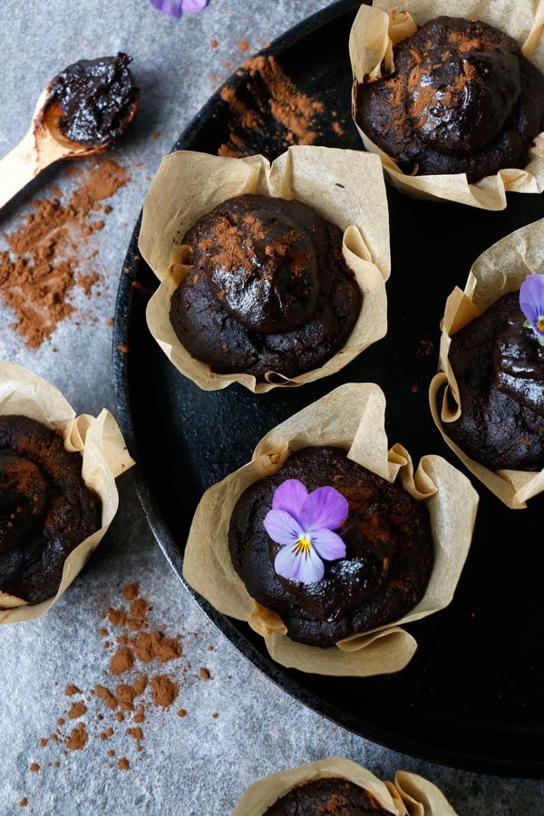 Carob, Walnut and Teff Muffins with Carob Tahini Frosting (gluten-free & vegan