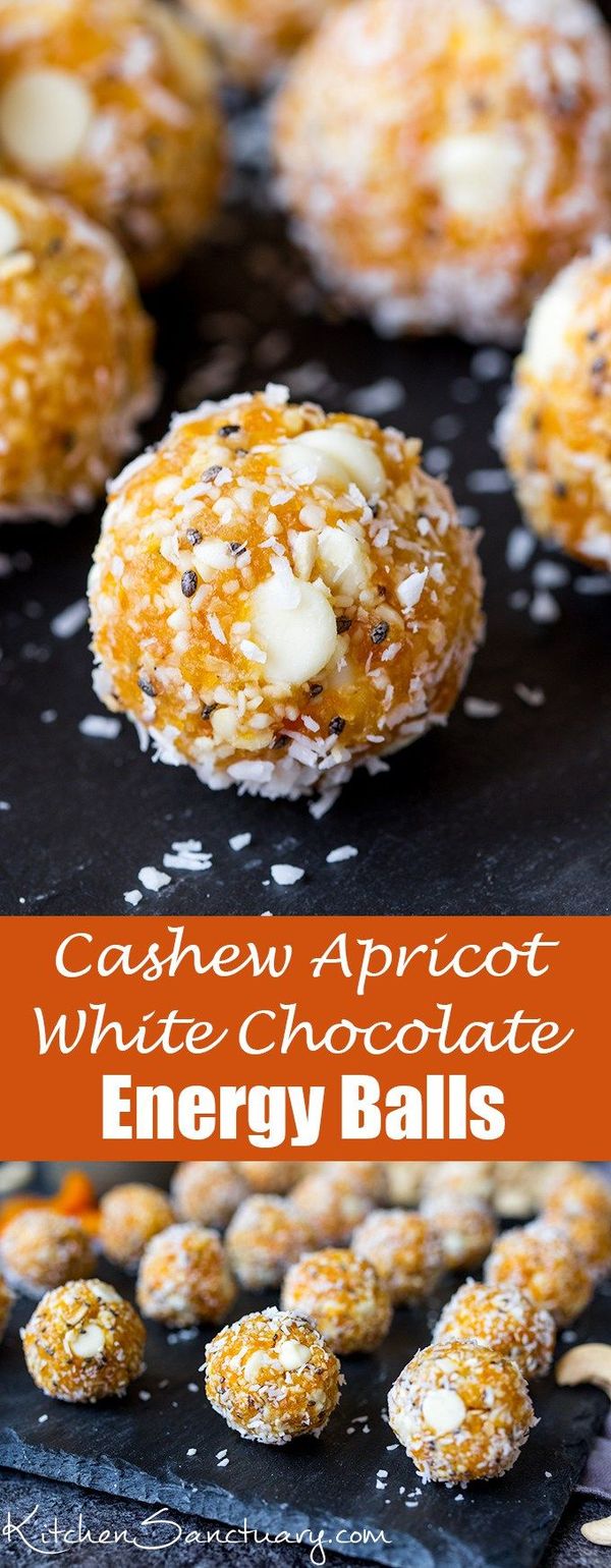 Cashew Apricot White Chocolate Energy Balls