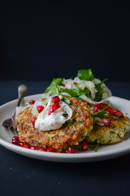 Cauliflower fritters with tahini yogurt sauce