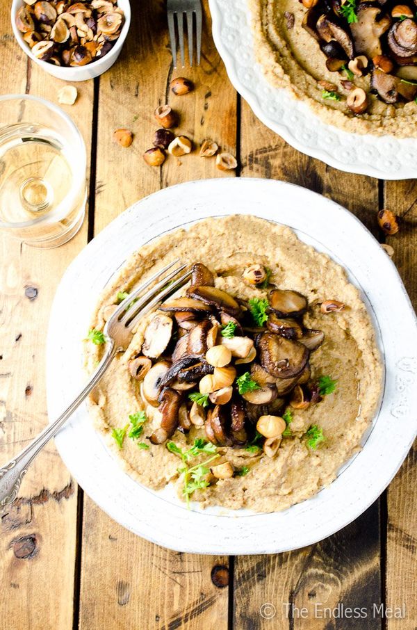 Cauliflower 'Polenta' with Mushrooms and Hazelnuts