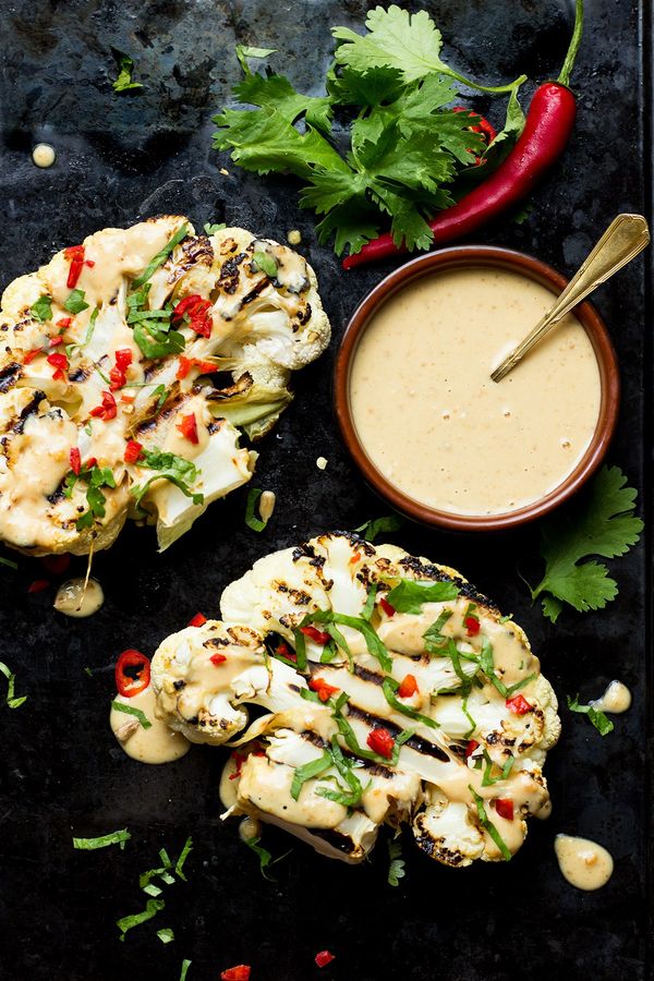 Cauliflower steaks with Spicy Peanut Sauce