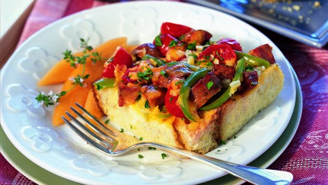 Cheddar, Vegetable and Sausage Strata