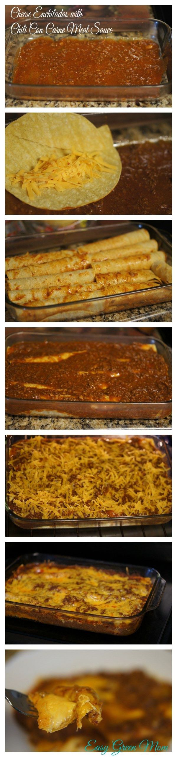 Cheese Enchilladas with Chili Con Carne Meat Sauce