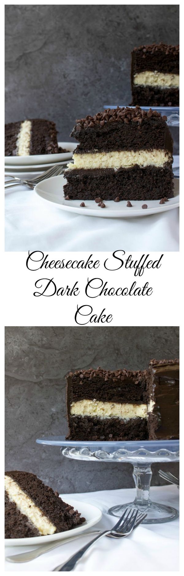 Cheesecake Stuffed Dark Chocolate Cake